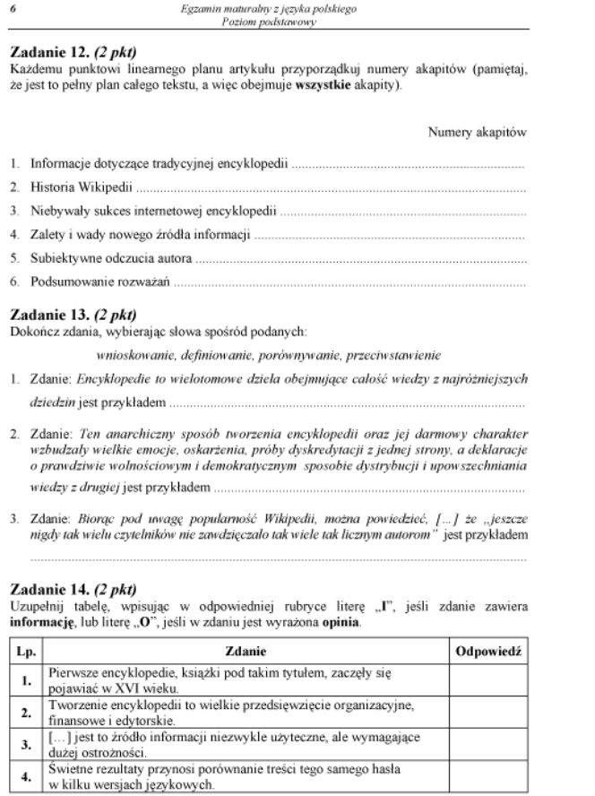 MATURA 2012 POLSKI, poziom PODSTAWOWY 4.05.2012: PYTANIA, TEMATY, ARKUSZE, ODPOWIEDZI