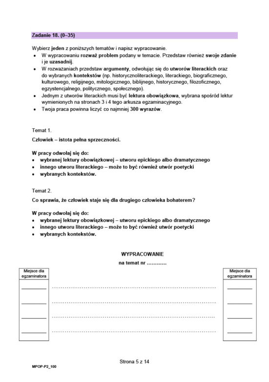 Arkusz maturalny język polski 2023 - NOWA FORMUŁA - WYPRACOWANIE