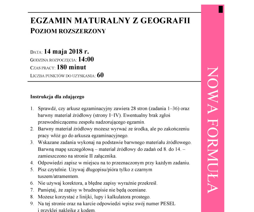 Matura 2018 - Geografia poziom rozszerzony. Arkusze egzaminacyjne