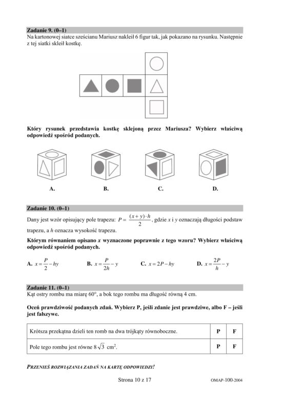 Egzamin ósmoklasisty 2020 - arkusz egzaminacyjny z matematyki