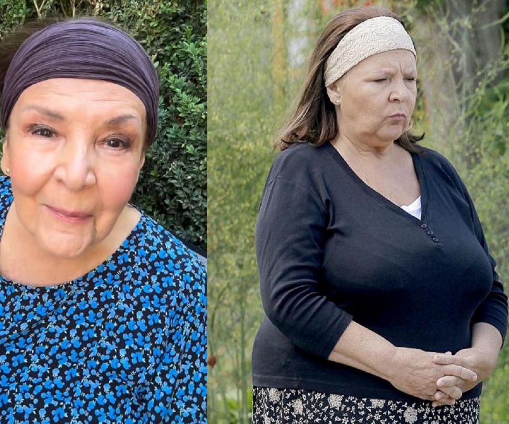 Marta Lipińska jako Michałowa z serialu Ranczo, obok zdjęcia aktorki, która odmieniła swój wygląd. Na lewej stronie kobieta w chustce i kwiecistej bluzce, na prawej w opasce i czarnym swetrze. Więcej o zmianach w Super Seriale.