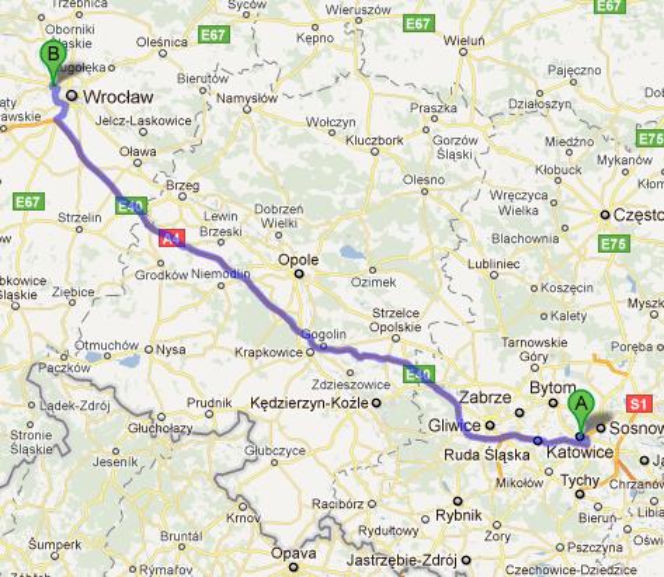 Trasa A4/E40 Katowice-Wrocław - mapka