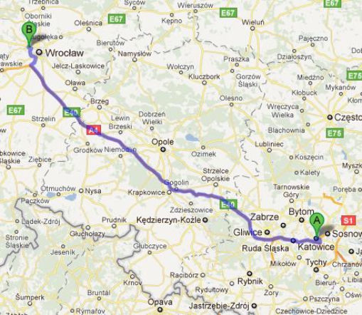 Trasa A4/E40 Katowice-Wrocław - mapka