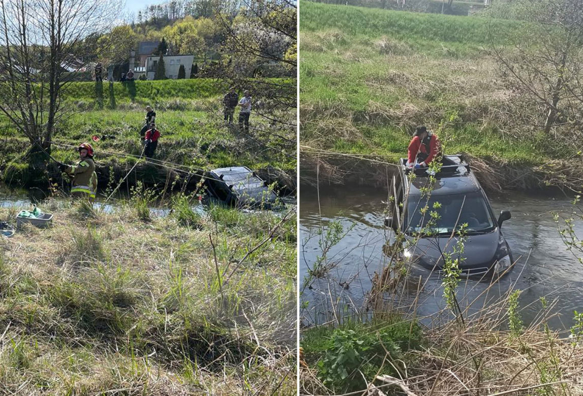 Zaparkował" auto w rzece Radunia. Na miejscu straż pożarna [ZDJĘCIA]