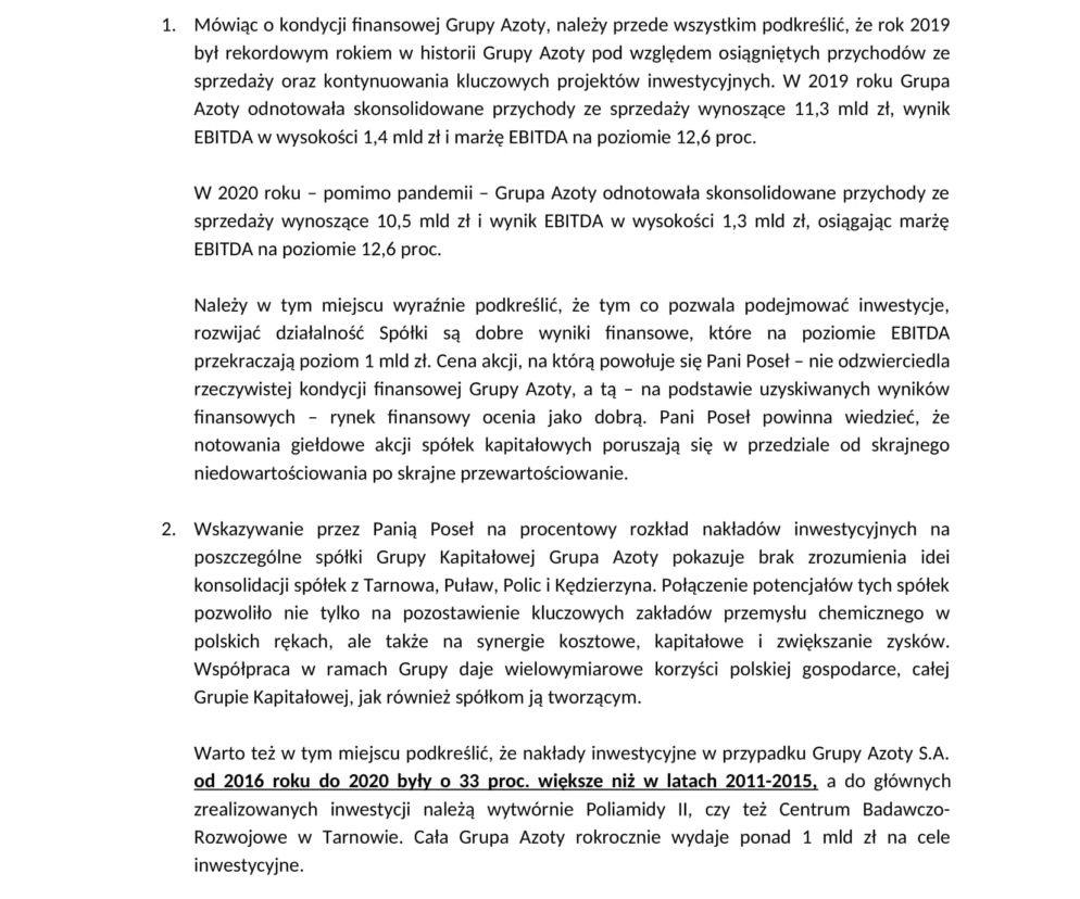 Oświadczenie Grupy Azoty 