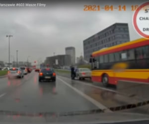 Kierowcy jaguara i autobusu urządzili sobie zapasy na ulicy