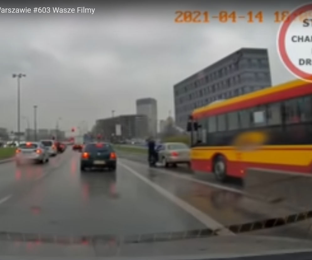 Kierowcy jaguara i autobusu urządzili sobie zapasy na ulicy