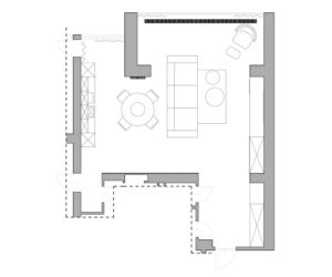 Elegancki salon z kuchnią - projekt koncepcyjny