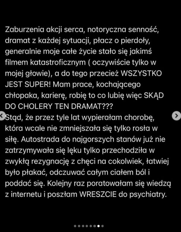 Iga Krefft na Instagramie o chorobie, załamaniu psychicznym i terapii - slajd 6