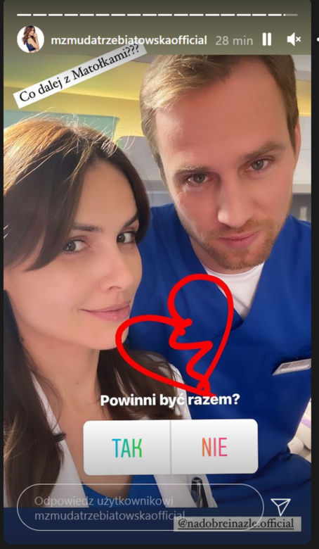 Na dobre i na złe na planie. Hania Sikorka (Marta Żmuda Trzebiatowska), Michał (Mateusz Janicki)