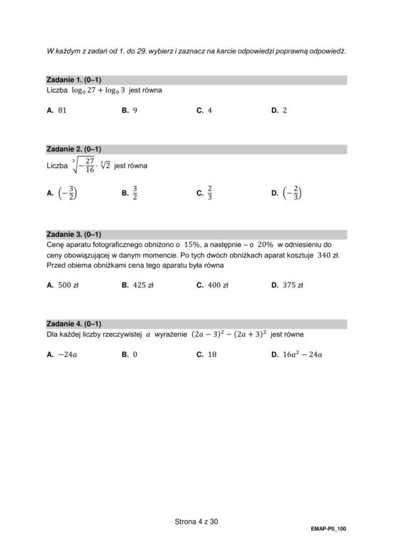 Arkusz matura 2023: matematyka - stara formuła 2015