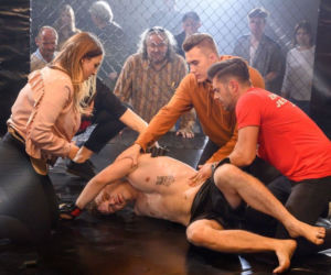 Barwy szczęścia, odc. 2213. Klara (Olga Jankowska), Staś (Olaf Kaprzyk), Hubert (Marek Molak), Ernest (Krystian Kukułka)