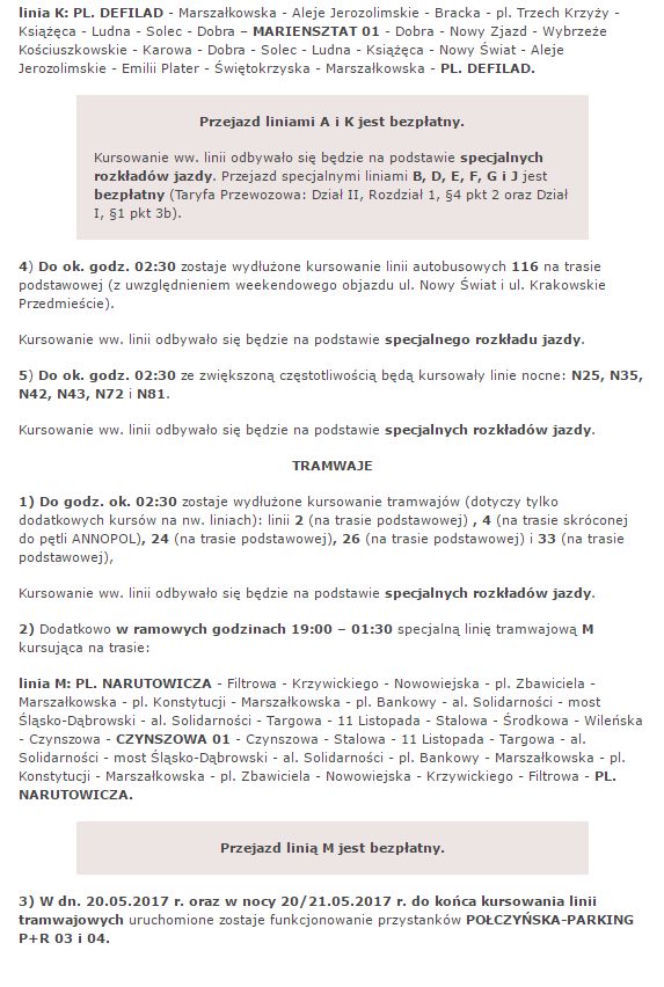 Noc muzeów 2017 Warszawa. Tak pojedzie komunikacja miejska