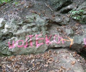 Wandale zniszczyli przyrodniczy skarb pod Bydgoszczą. Jaskinia „Bajka” oszpecona farbą