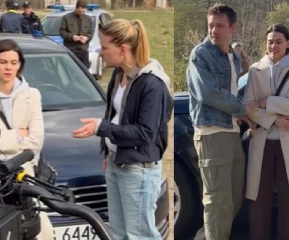 Kadr z planu serialu Na dobre i na złe, ukazujący Blankę (Pola Gonciarz) i Mario (Marcin Korcz) w scenie z policją, co sugeruje dramatyczne wydarzenia związane z porwaniem córki Niny. Więcej informacji o tej fabule na Super Seriale.