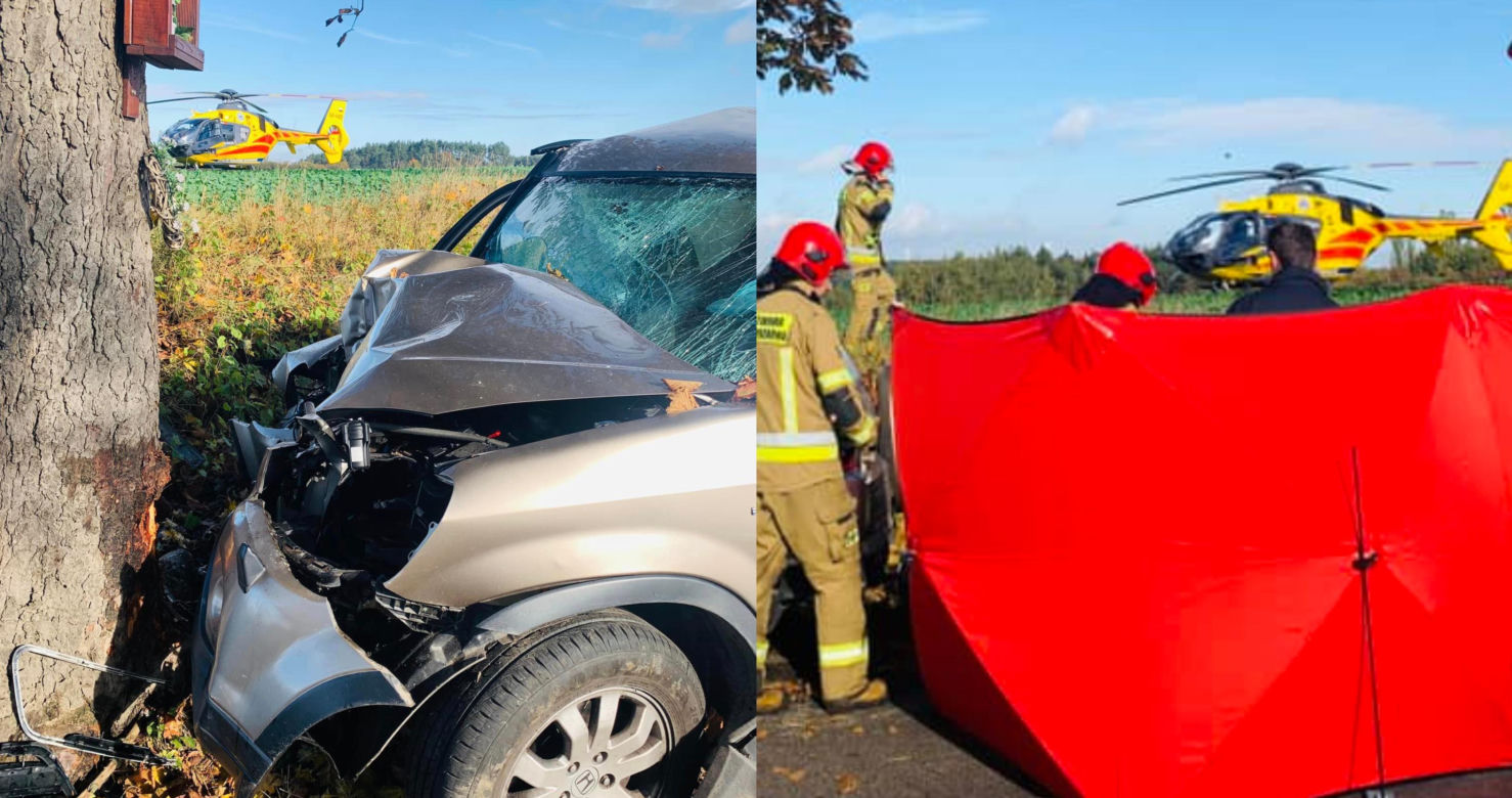 Rozbite auto przy drodze, a w środku nieprzytomny kierowca! Dramat na drodze pod Mogilnem [ZDJĘCIA] 