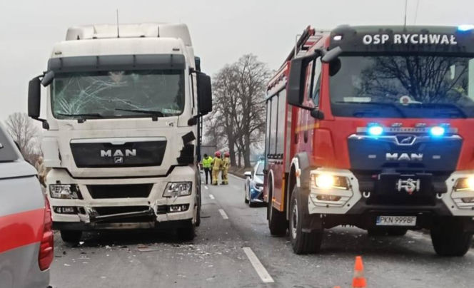 Bus zderzył się z ciężarówką na DK 25 pod Koninem! Troje dzieci trafiło do szpitala [ZDJĘCIA]