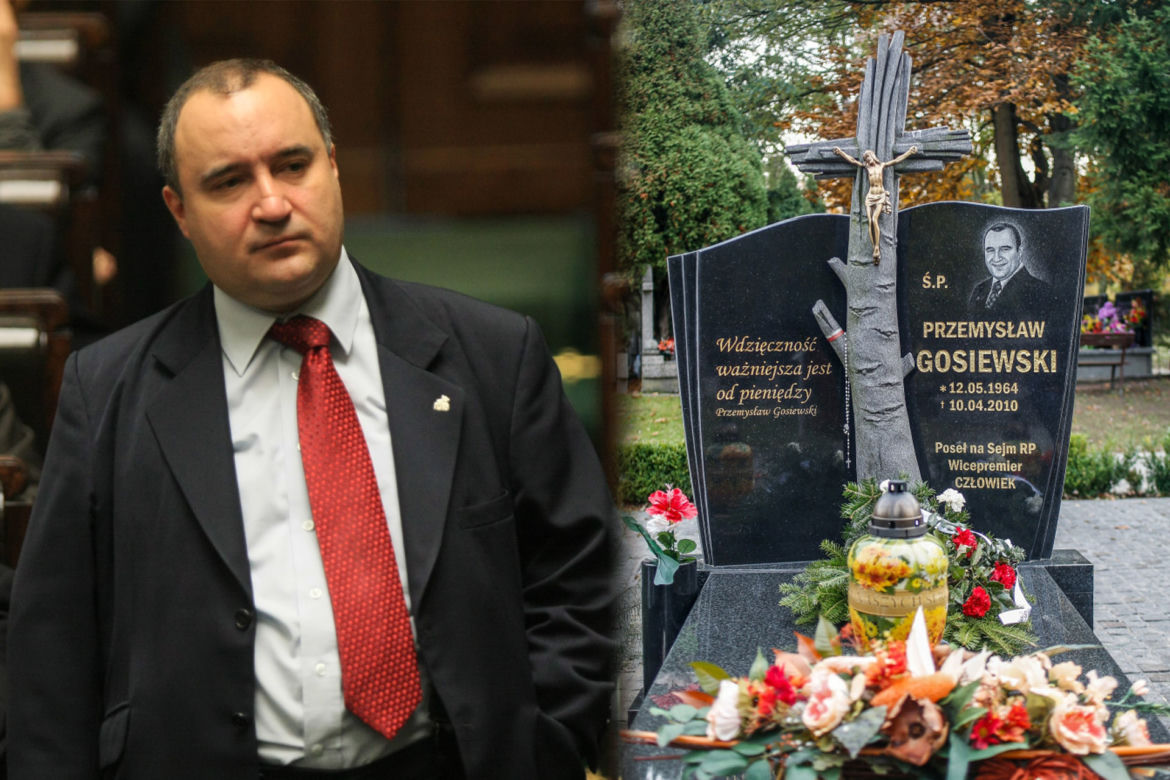Grób Przemysława Gosiewskiego ma krzyż w formie kamiennej brzozy
