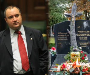 Grób Przemysława Gosiewskiego ma krzyż w formie kamiennej brzozy