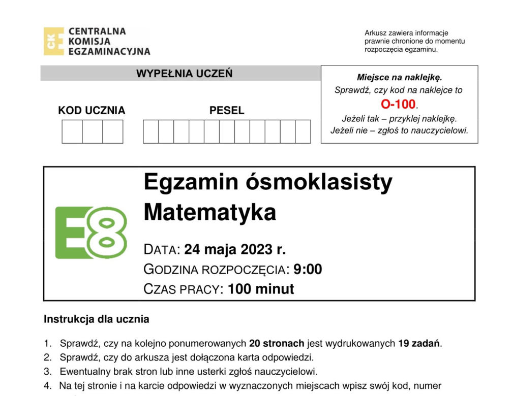 Egzamin ósmoklasisty 2023 - matematyka 