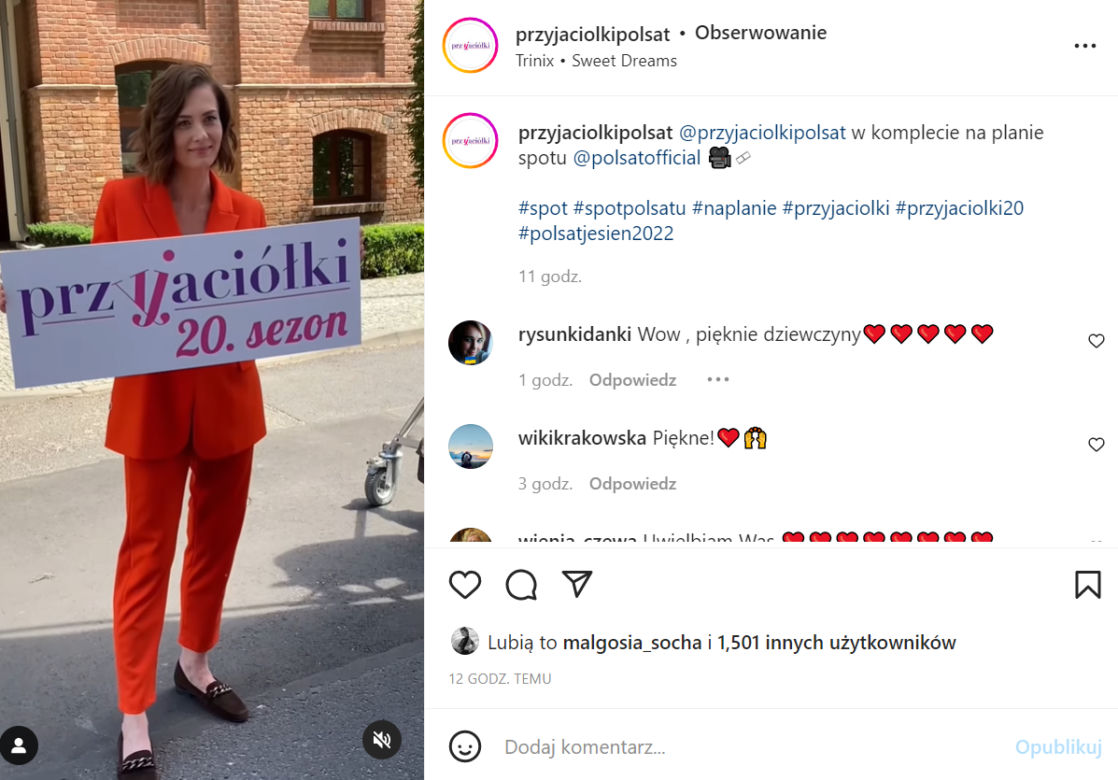Przyjaciółki. Anita Sokołowska (Zuza) na planie spotu Polsatu