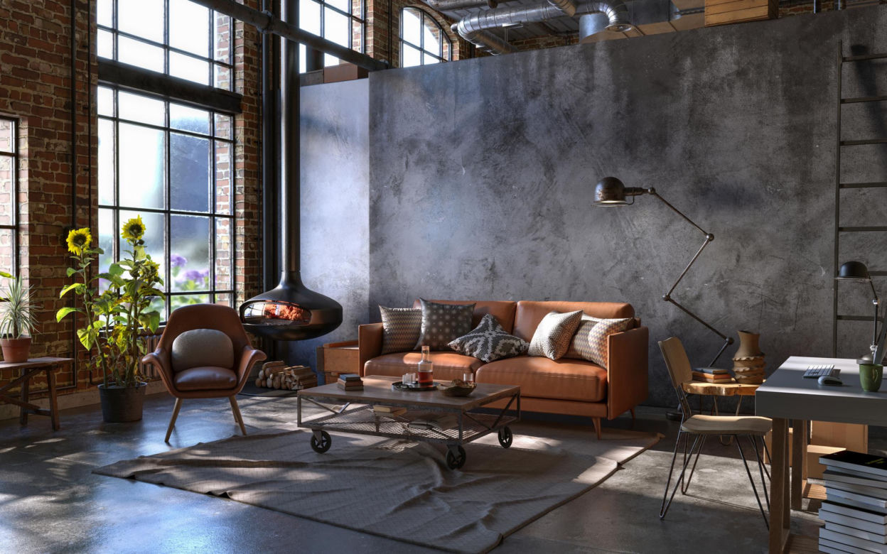 Salon w stylu industrialnym 