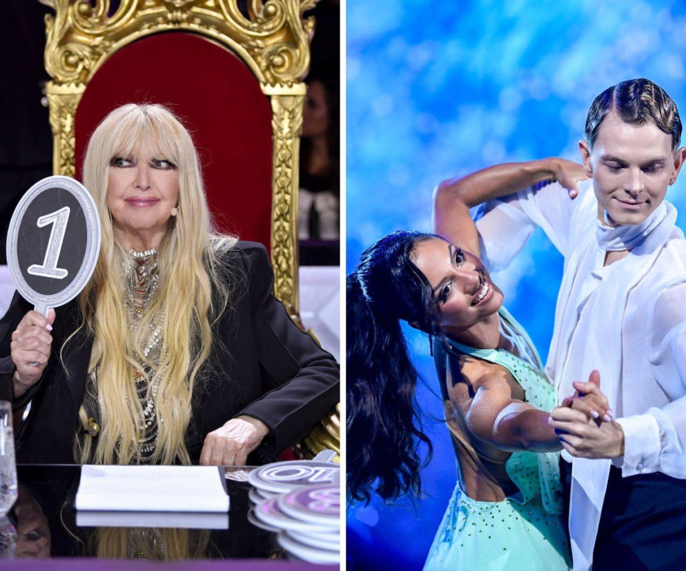 Maryla Rodowicz trzyma tabliczkę z oceną. Obok Dominik Rupiński w tańcu. O ocenach w show przeczytasz w Eska.