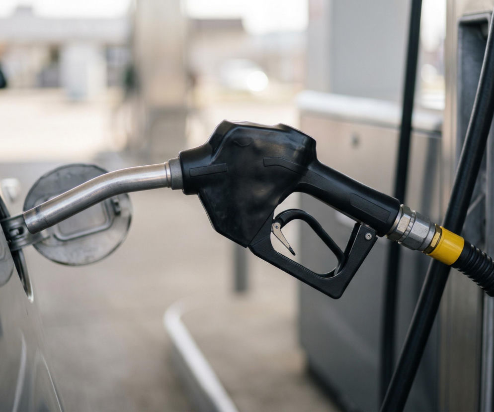 Pistolet do tankowania paliwa włożony do baku samochodu. Ilustracja symbolizuje aktualne, wysokie ceny paliw w Polsce i podwyżki na stacjach, o których możesz przeczytać na Super Biznes.