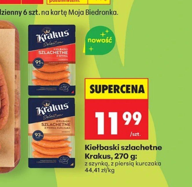 Kiełbaski szlachetne, Krakus, 11,99 zł/szt.