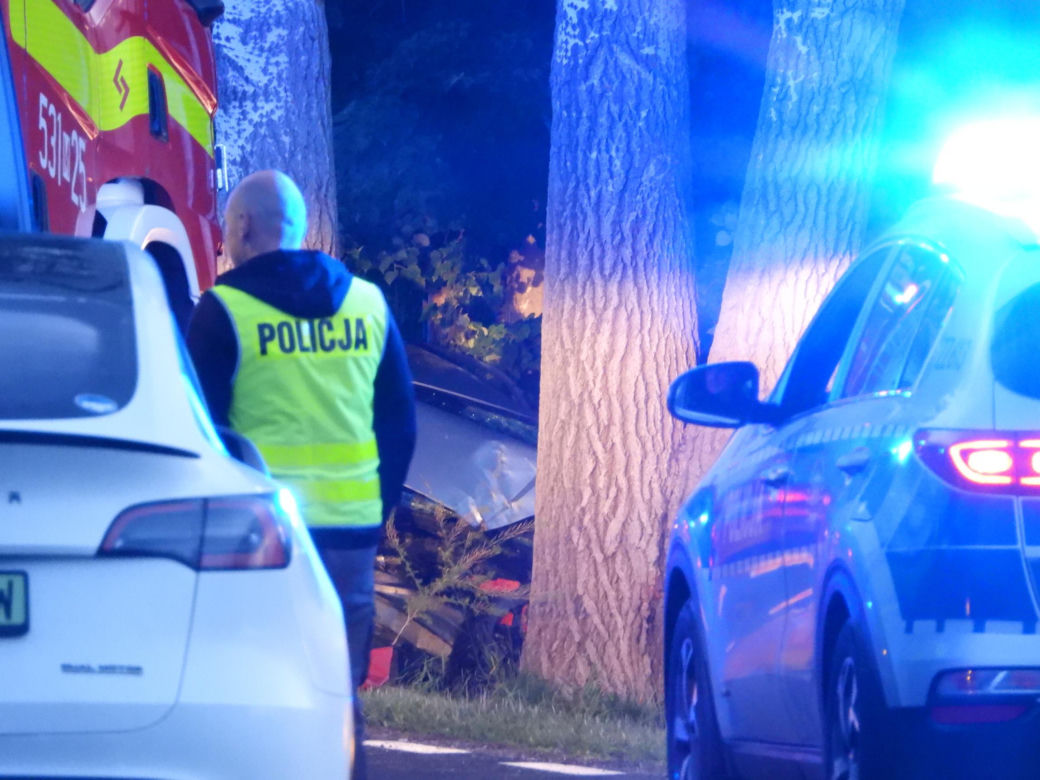 Śmiertelny wypadek pod Warszawą. Ford rozbił się na drzewie