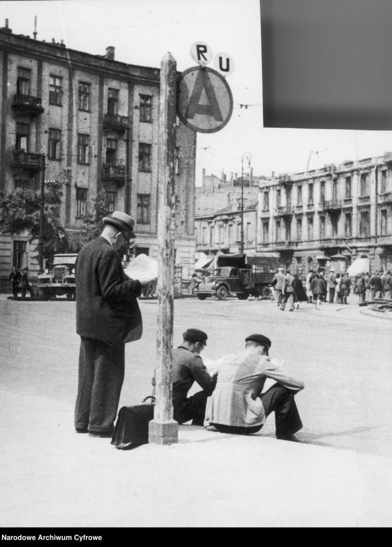 Kamienica przy Marszałkowskiej 41 (po lewej) w 1948 r.