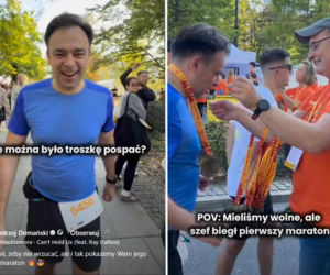 Minister Domański na maratonie. Byle dobiec