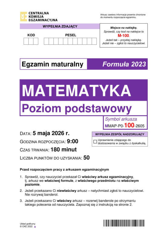 Matura 2026 z matematyki: arkusze CKE, poziom podstawowy [Formuła 2023] 05.05.2026