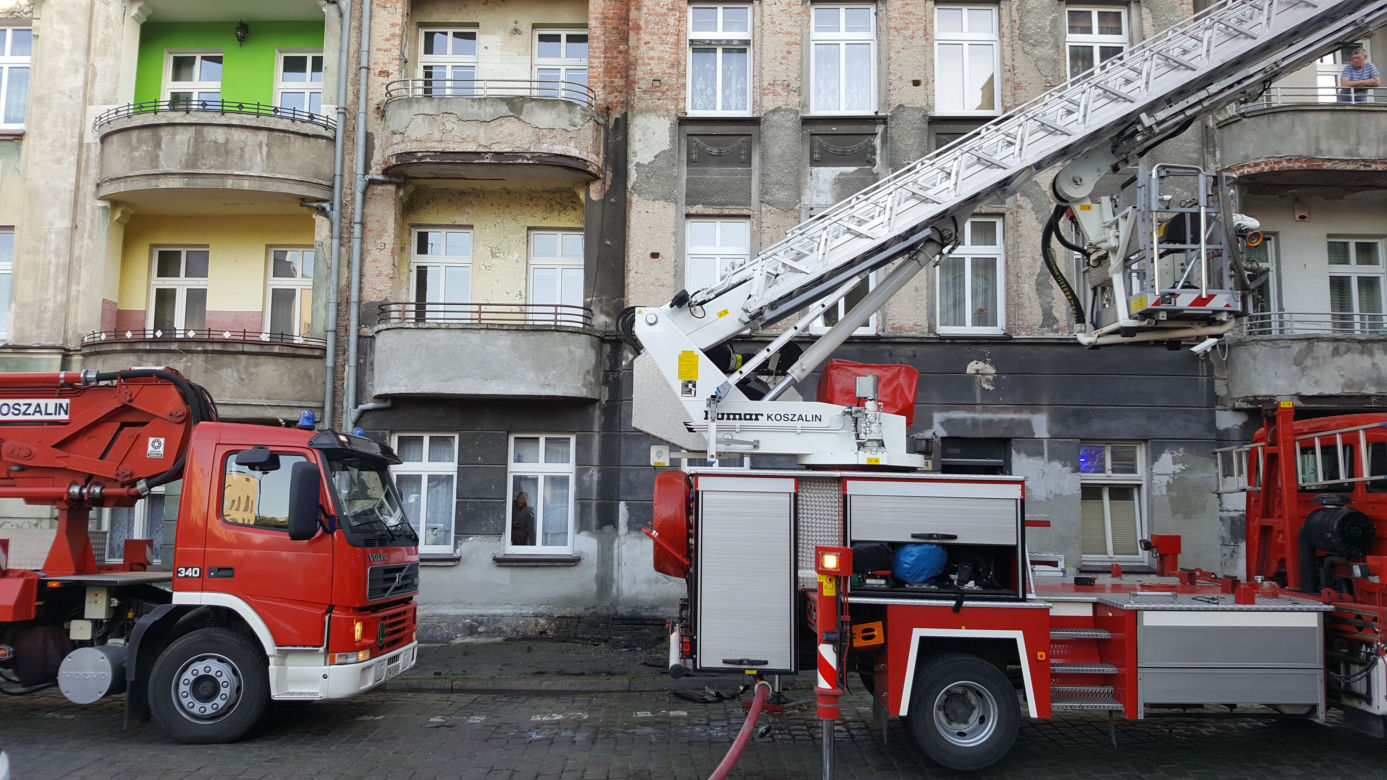 Pożar w kamienicy przy ulicy Kościuszki w Grudziądzu. Paliło się poddasze budynku