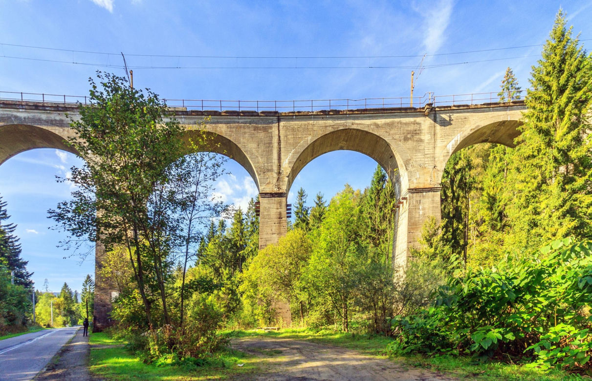 Most kolejowy nad doliną Łabajowa w Wiśle