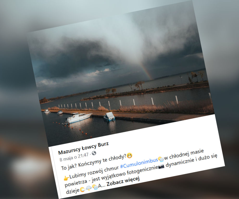 Cumulonimbus z tęczą nad mazurskim jeziorem! Fotograf uchwycił doskonały koment 