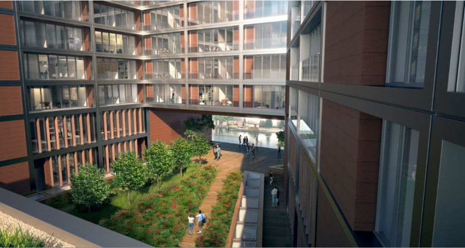 Wewnętrzny dziedziniec apartementowca Nordic Haven w Bydgoszczy