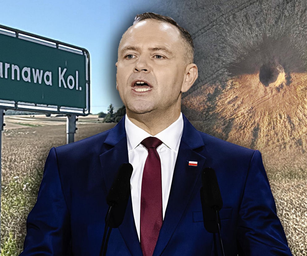 Karol Nawrocki na tle tablicy Tarnawa Kol. i leja w ziemi. O incydencie na Lubelszczyźnie przeczytasz na SE Polityka.