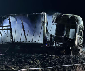 Nocny pożar ciężarówki pod Żyrzynem