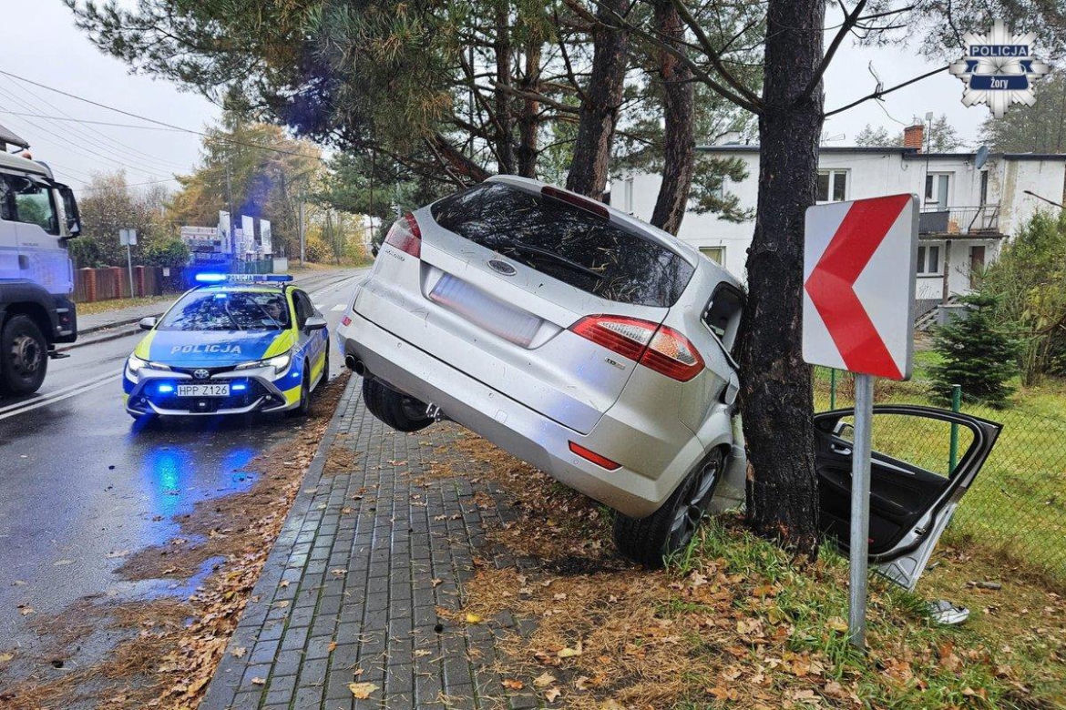 Pijany Ukrainiec wyleciał autem z drogi i uderzył w drzewo. Służby wezwał system eCall
