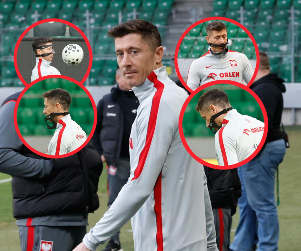 Robert Lewandowski z maską na treningu kadry. Fotografowie mieli pełne ręce roboty