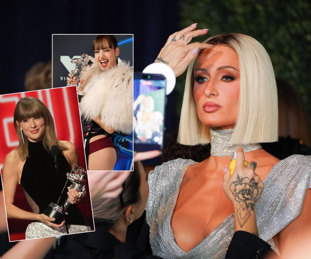 Paris Hilton, a obok na miniaturach Taylor Swift i Lisa ze statuetkami. O wynikach MTV VMA 2026 przeczytasz na SE.