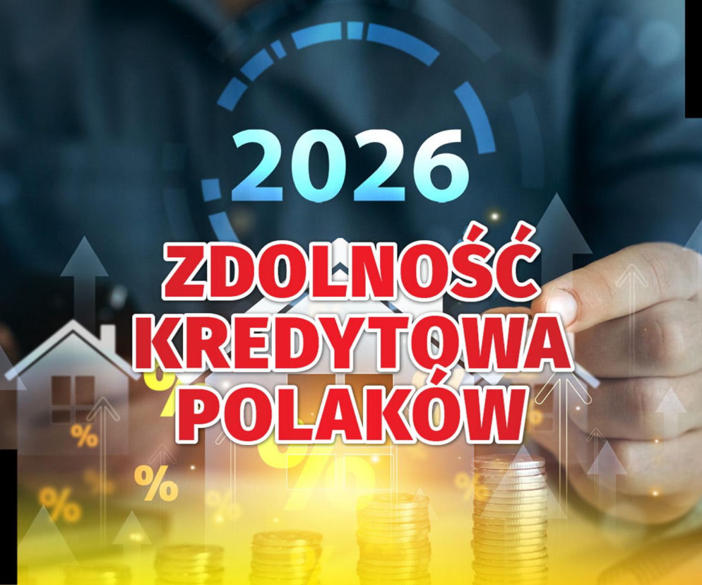 Dłoń dotykająca wizualizacji wzrostu, z domkiem i stosem monet symbolizującymi zdolność kredytową Polaków w 2026 roku. Nałożony tekst 2026 ZDOLNOŚĆ KREDYTOWA POLAKÓW informuje o trendach na rynku kredytów, o których przeczytasz na Super Biznes.