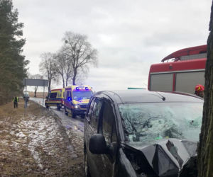 Dąbrówka Nowa. Samochód roztrzaskał się na drzewie! 2 osoby trafiły do szpitala