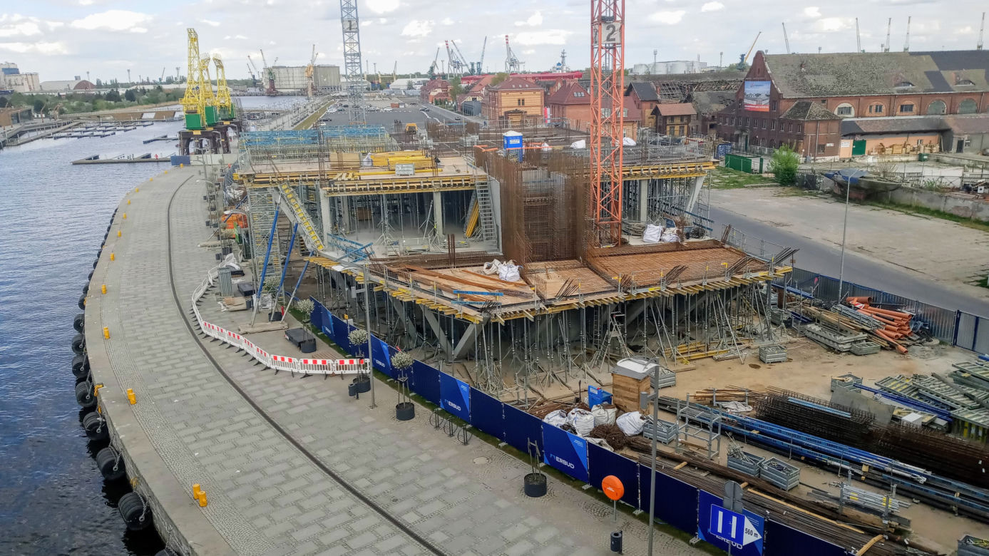 Budowa Morskiego Centrum Nauki w Szczecinie - kwiecień 2020