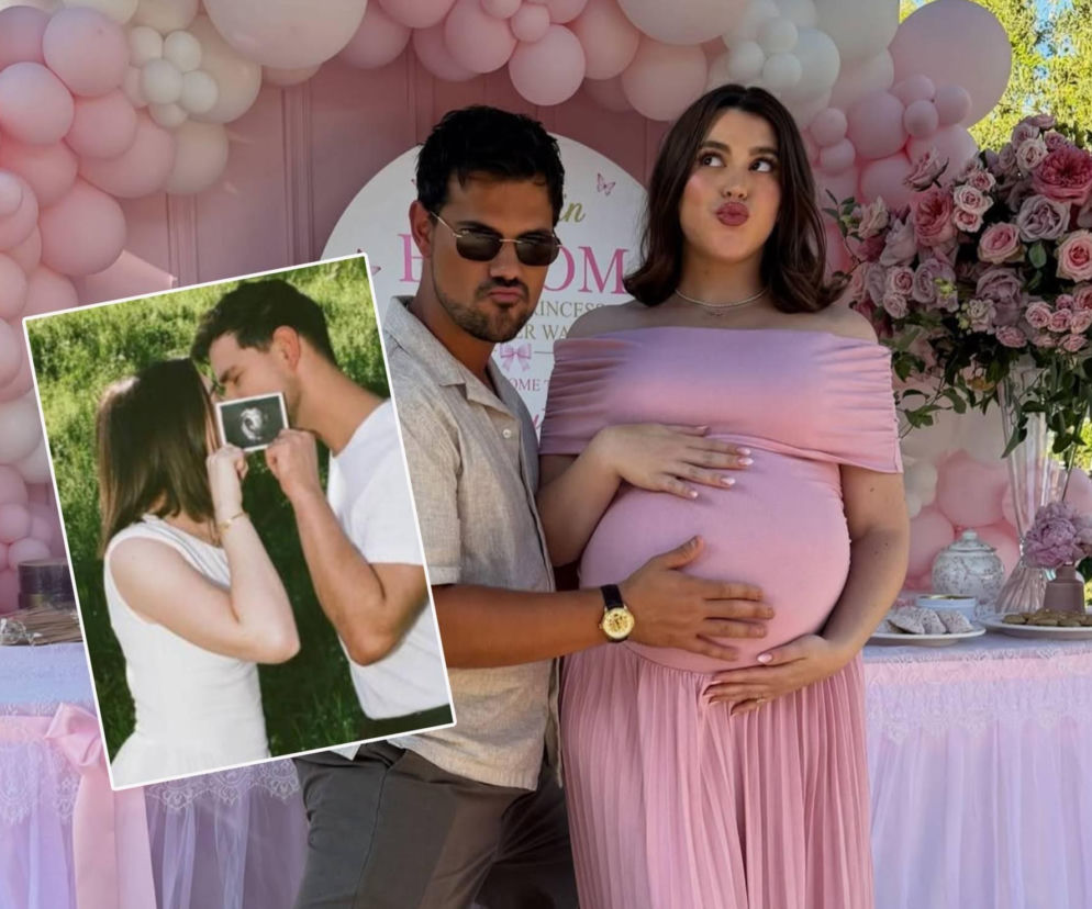 Aktor Taylor Lautner i jego ciężarna żona Tay. Na miniaturowym zdjęciu obok para trzyma USG. O szczegółach przeczytasz na SE.
