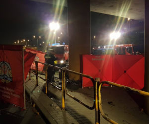Śmiertelny wypadek na DTŚ. Samochód uderzył w filar i stanął w płomieniach [ZDJĘCIA]