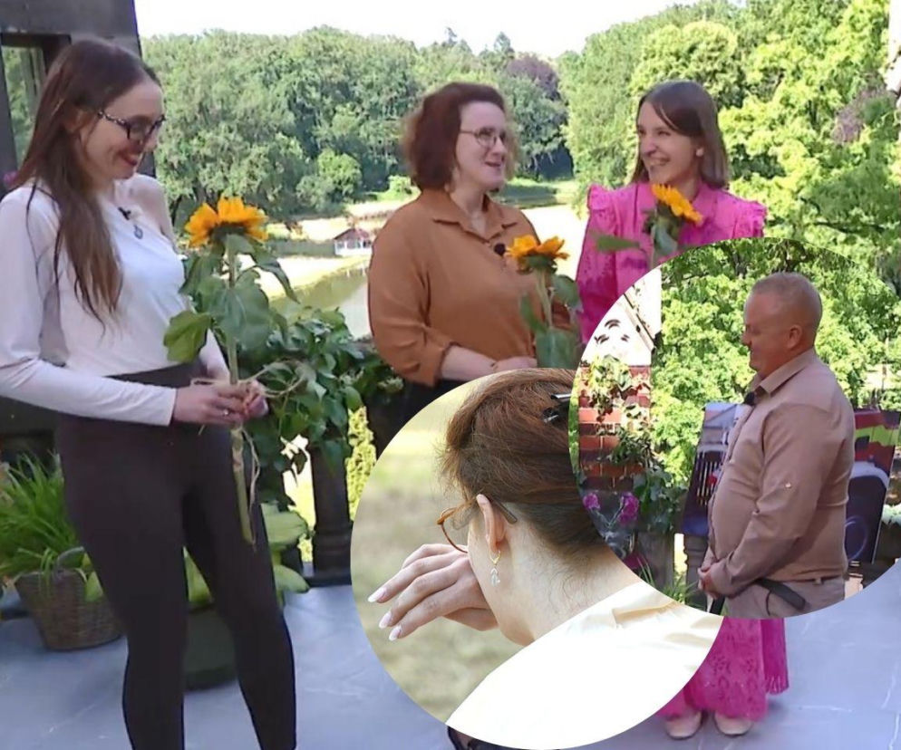 Trzy kobiety ze słonecznikami. Na miniaturach rolnik Wiktor i płacząca Gabriela. O programie przeczytasz na SE.