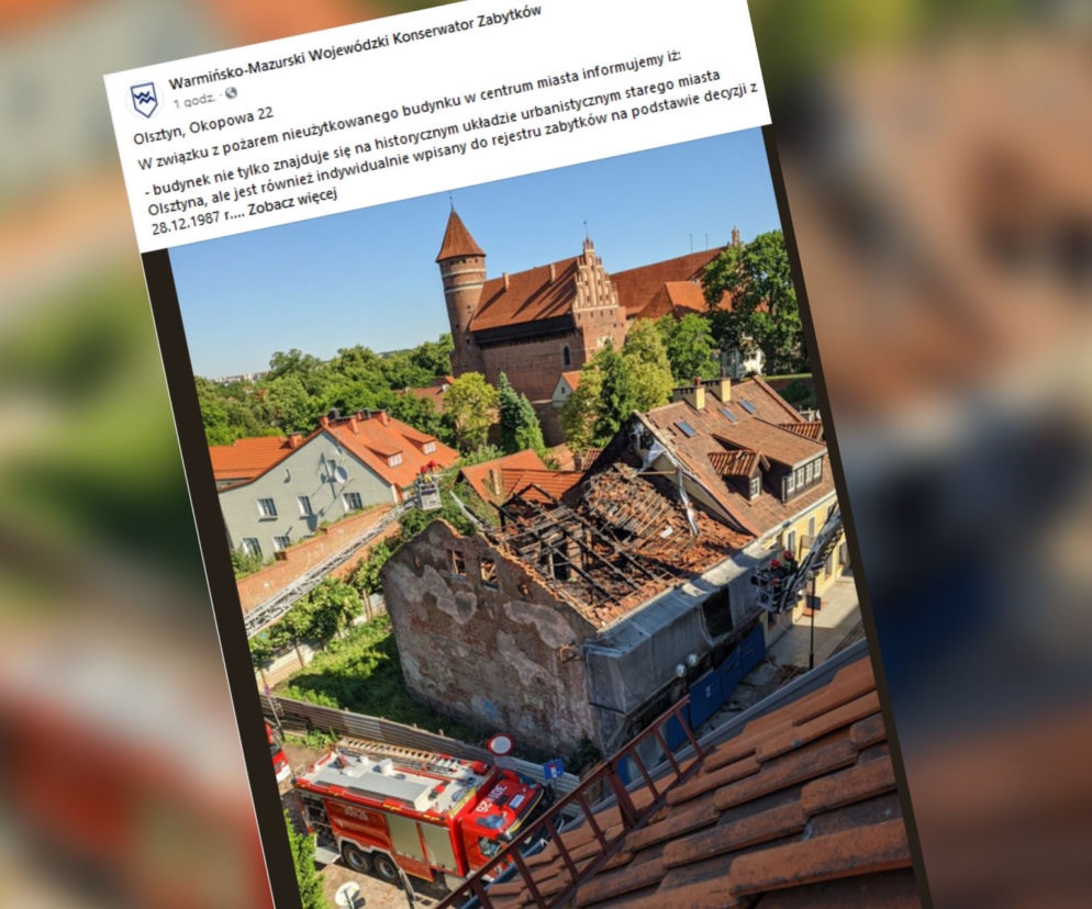 Pożar na Starym Mieście w Olsztynie. Podczas akcji gaśniczej zawaliła się ściana budynku