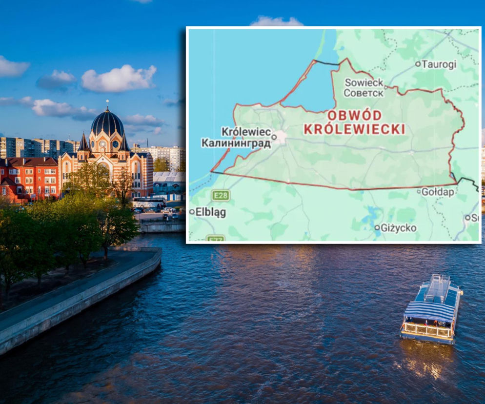 Widok na Królewiec i rzekę Pregołę. Na wstawce mapa Obwodu Królewieckiego. O scenariuszach wojny przeczytasz na SE.